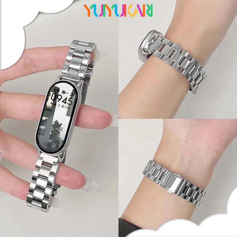 สายนาฬิกาสแตนเลสสำหรับ for Xiaomi Mi Band 10 9 8 NFC สายนาฬิกาโลหะ สายเปลี่ยนสำหรับ for Smartwatch Miband 10 9 8