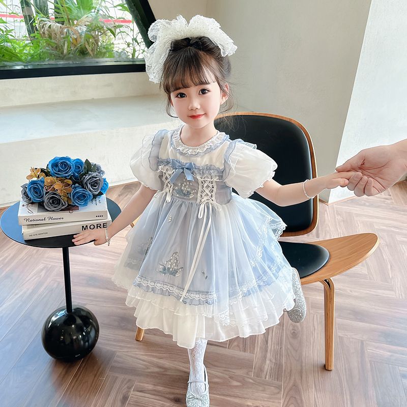 COD 2026 Baby Girl Lolita Princess Dress Summer Little Girl Fashion Summer Short-Sleeved Lolita Net 