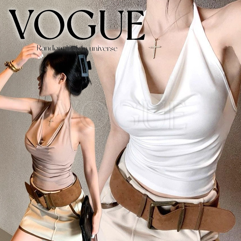 Vogue🌟พร้อมส่ง🌟 เสื้อคล้องคอ เข้ารูป ใส่ได้2แบบ สีพื้นมี4สี เสริมฟองน้ำ สุดแซ่บ (FY2758#1)
