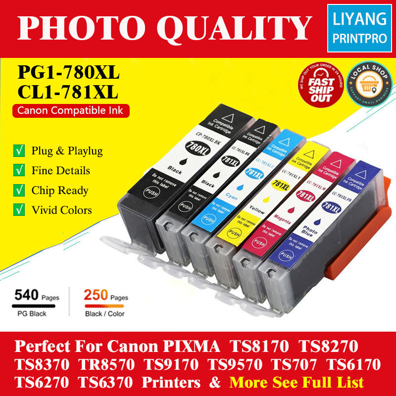 PGI780 CLI781 หมึกเข้ากันได้ สำหรับ Canon Pixma TS9570 TS9170 TS8270 TS8170 และ TR8570 ให้สีสันคมชัด