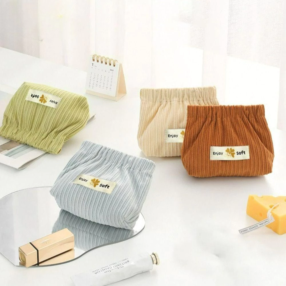 กระเป๋าเครื่องสำอางขนาดเล็ก LISAR ทำจากคอร์ดโรย ลายเรียบ สีเดียว พกพาสะดวก