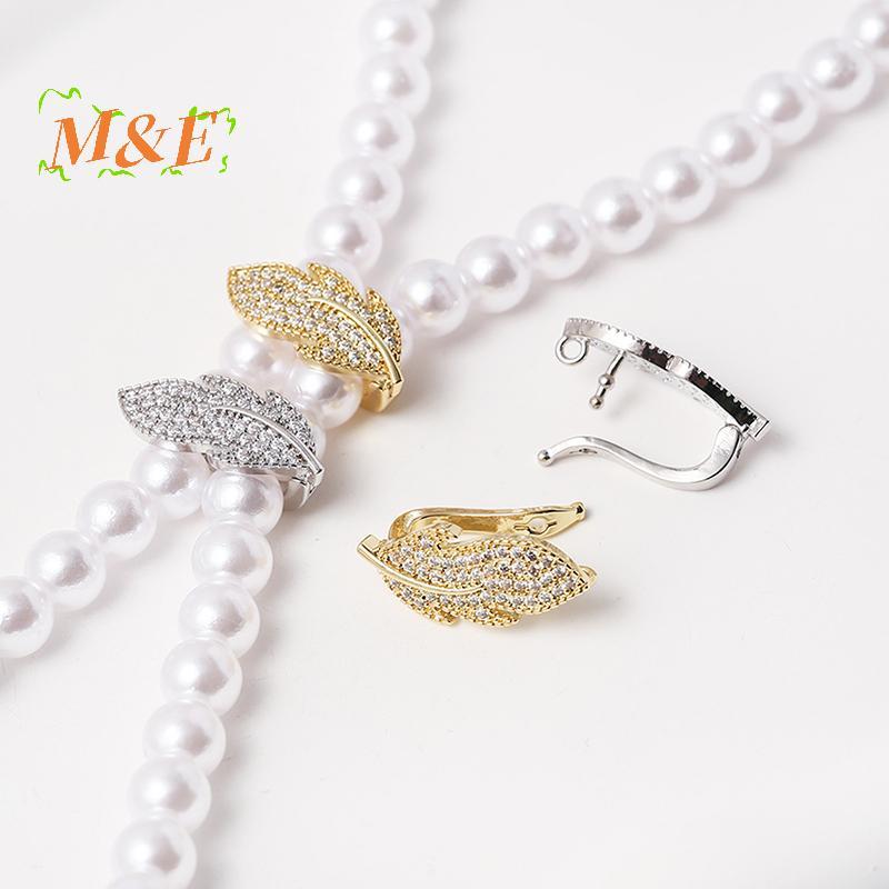 [M&E] 18K Gold Plated Zircon Leaf Pearl Nelace สร้อยข้อมือเชื่อมต่อ Bule เสื้อกันหนาว Y CHAIN คลิป Bule Diy เครื่องประดับอุปกรณ์เสริม [ใหม่]
