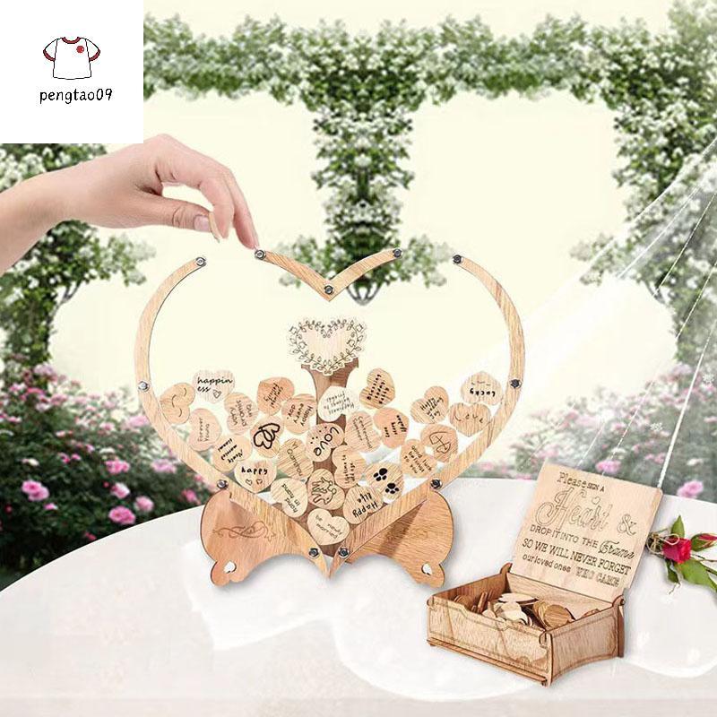 Pengtao09 กรอบรูปหัวใจไม้ Love Signature Guest Book Rustic Drop กล่องหัวใจแท็กงานแต่งงานวันเกิด Party Props Desktop Decor ใหม่