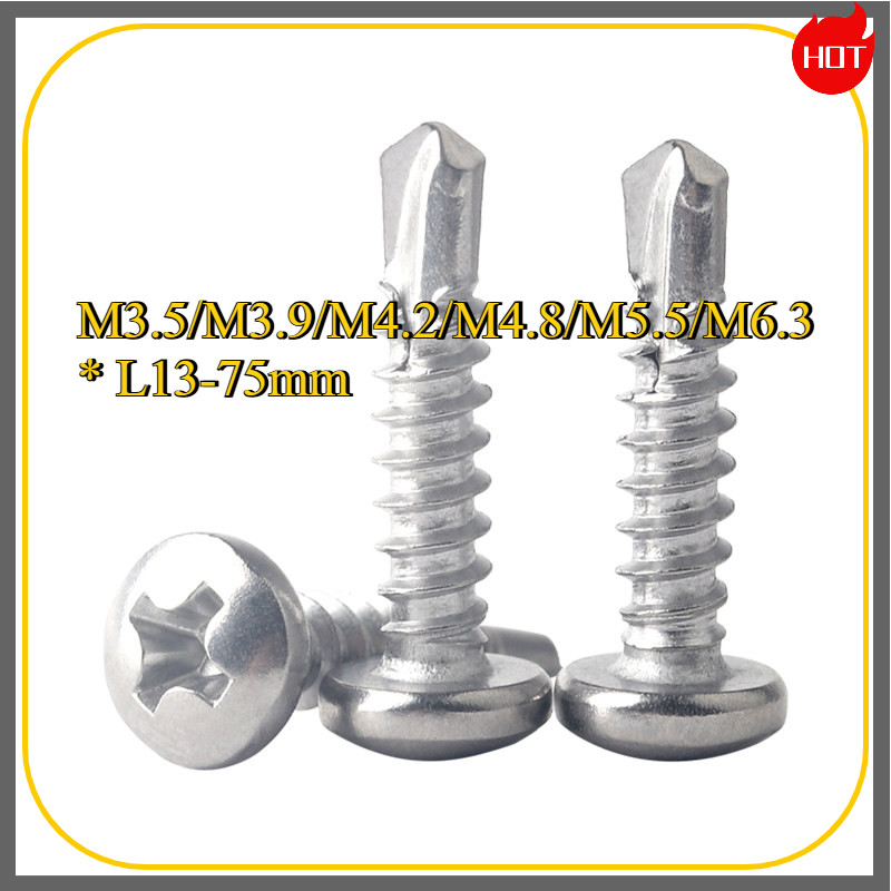 สกรูหัวแพน ปลายสว่าน แฉก P+ สแตนเลส 410 M3.5/M3.9/M4.2/M4.8/M5.5/M6.3 * L13-75 มม.JFDP001-5