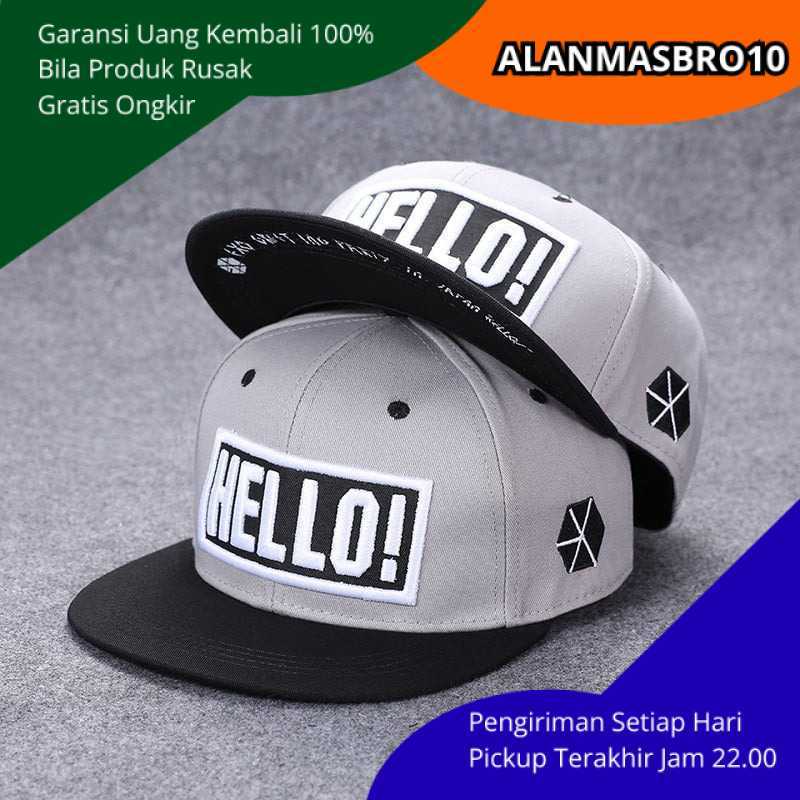 หมวก Snapback ฮิปฮอปลําลองสําหรับบุรุษและสตรีพร้อมงานปักข้อความ Hello, ผ้าอะคริลิคแข็งแรง, สวมใส่สบา