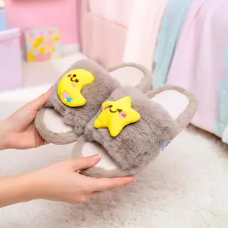 SIMPLE HOME รองเท้าใส่ในบ้าน สลิปเปอร์ Moon&Star of love นุ่มฟูระดับพรีเมี่ยม ใส่สบาย