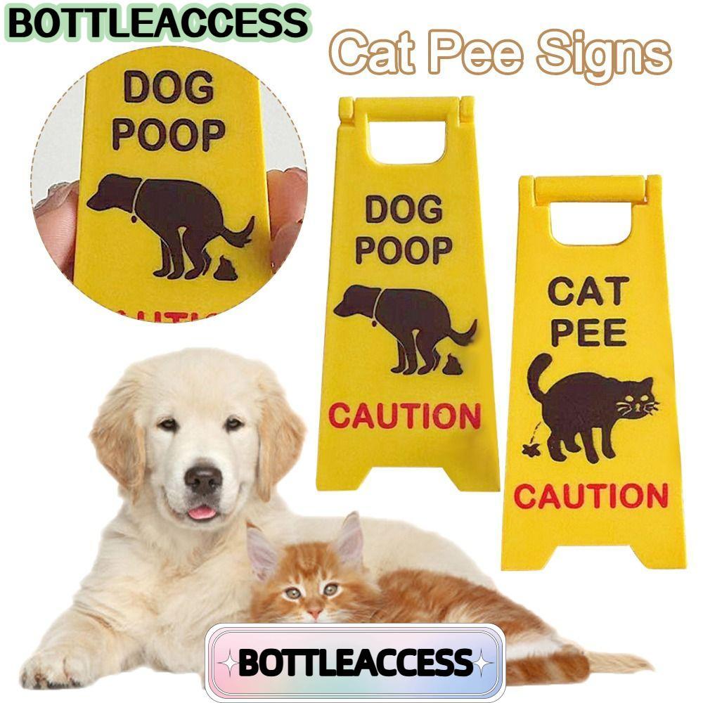 BOTTLEACCESS Cat Pee Signs, Bright Yellow Mini Dog Poop Signs, Funny ABS Cat Yard Signs Board Humoro