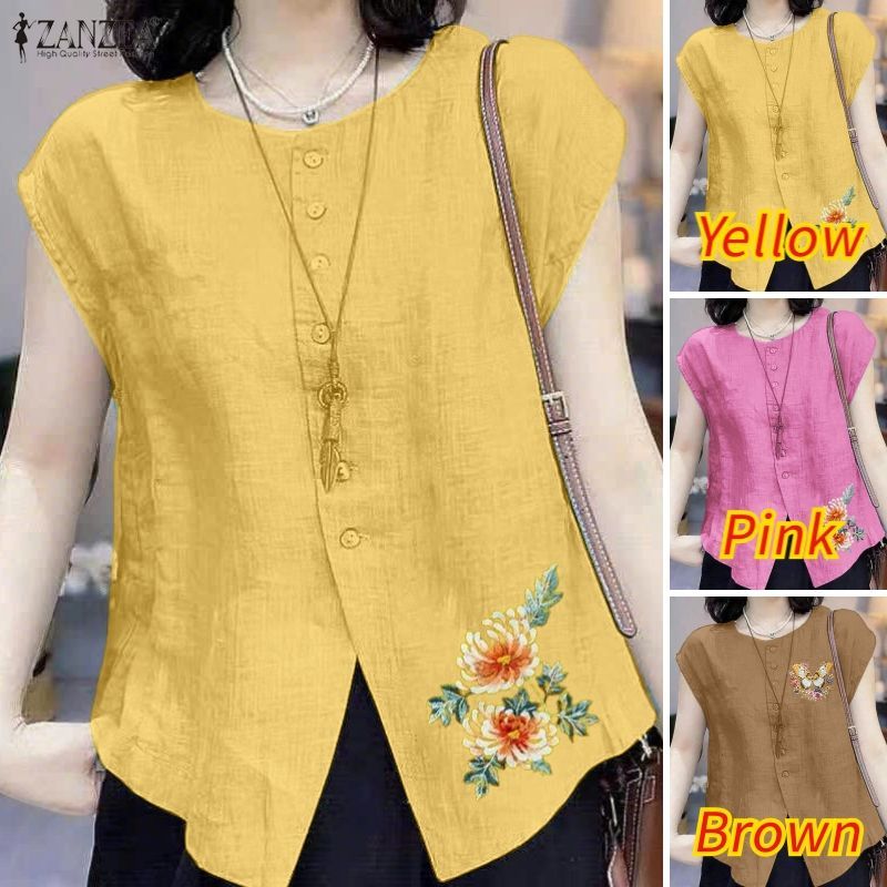 ZANZEA เสื้อเบลาส์แขนสั้นคอกลม พิมพ์ลายดอกไม้ สวมใส่ง่าย — صورة 3