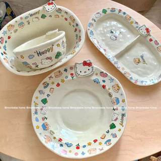 จานขนม จานเซรามิค รุ่นใหม่ insสไตล์เกาหลีkitty&ขนมปัง3D พร้อมส่ง
