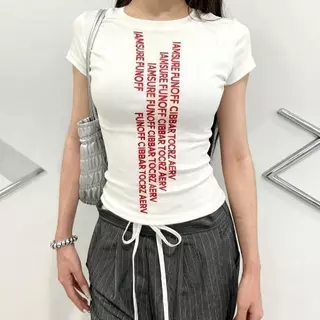 SuitcuteA009-0136 เสื้อยืดแขนสั้นคอกลมพิมพ์ลายดอกไม้เหมาะสำหรับผู้หญิง