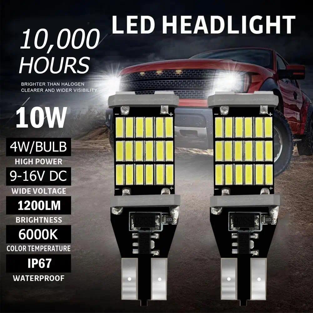 2pcs T15 W16W 921 912 T16 902 หลอดไฟ LED พลังงานสูง 6000K 45SMD 4014 LED Super Bright 1200LM เปลี่ยน