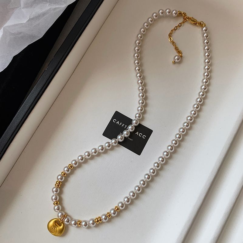 ใหม่สไตล์จีนสร้อยคอ Mother-Oyster ออสเตรเลียไข่มุกสีขาวขนาดเล็ก Lucky กระเป๋าสร้อยคอจี้หญิงหรูหรา Ni