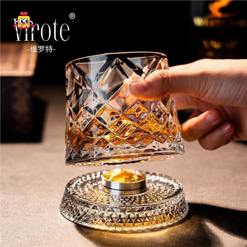 FG 2026 ใหม่แก้ววิสกี้หมุน Whisky แก้วฐาน 360 หมุนองศาคริสตัล Rum แก้วสําหรับ Cotail Party ดื่ม HS