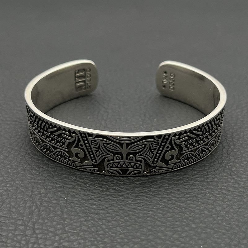Thai Silver Distressed Maya Culture Totem Bracelet Bracelet Bracelet Arm Ring Men NO.260204679