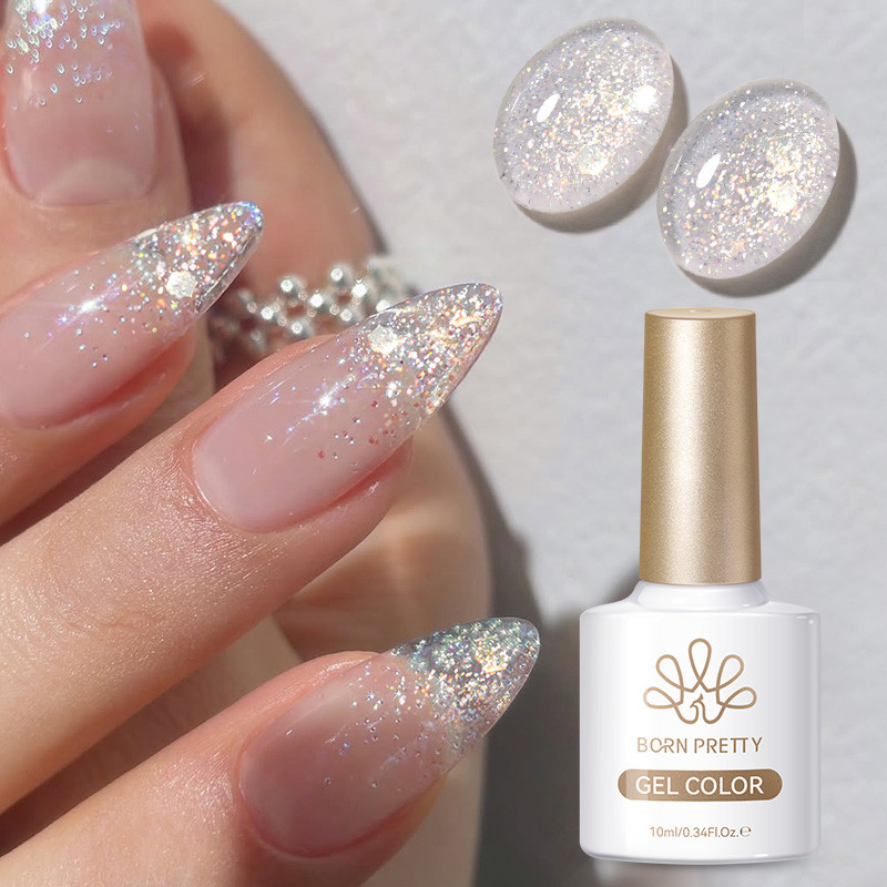 BORN PRETTY Super Shine Jelly Gel ยาทาเล็บ AB สีประกายเล็บเจล Fine Sparkling Glitter เล็บเจลเคลือบเงา 10ml