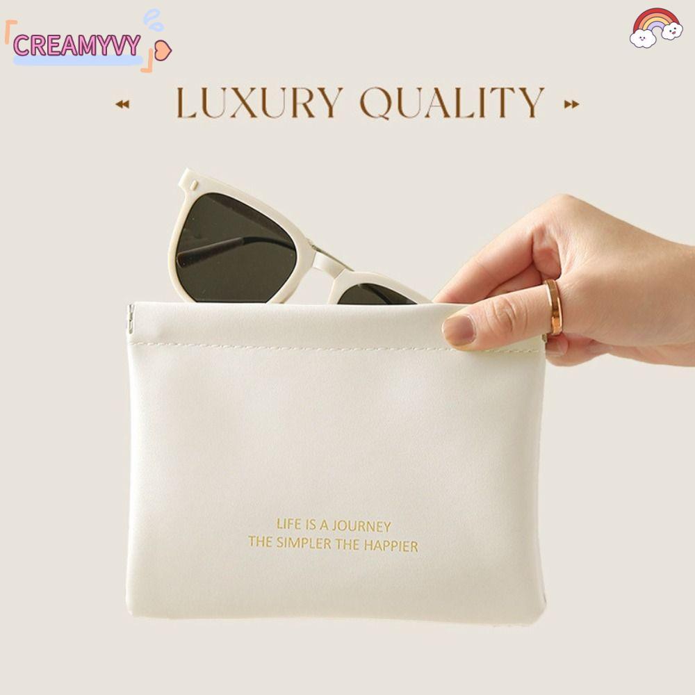 CREAMYVY กระเป๋าแต่งหน้าลิปสติก,กระเป๋าเครื่องสําอางแบบพกพาเรียบง่าย,แฟชั่นMini Travel PU Keyกระเป๋าใบเล็กสําหรับผู้หญิงสาว