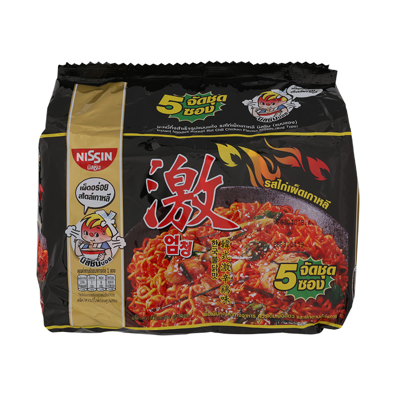 นิสชินบะหมี่กึ่งสำเร็จรูปรสไก่เผ็ดเกาหลี 60กรัม แพค 5ซอง NissinNoodlesKoreanChicken60X5 [8852528003771]