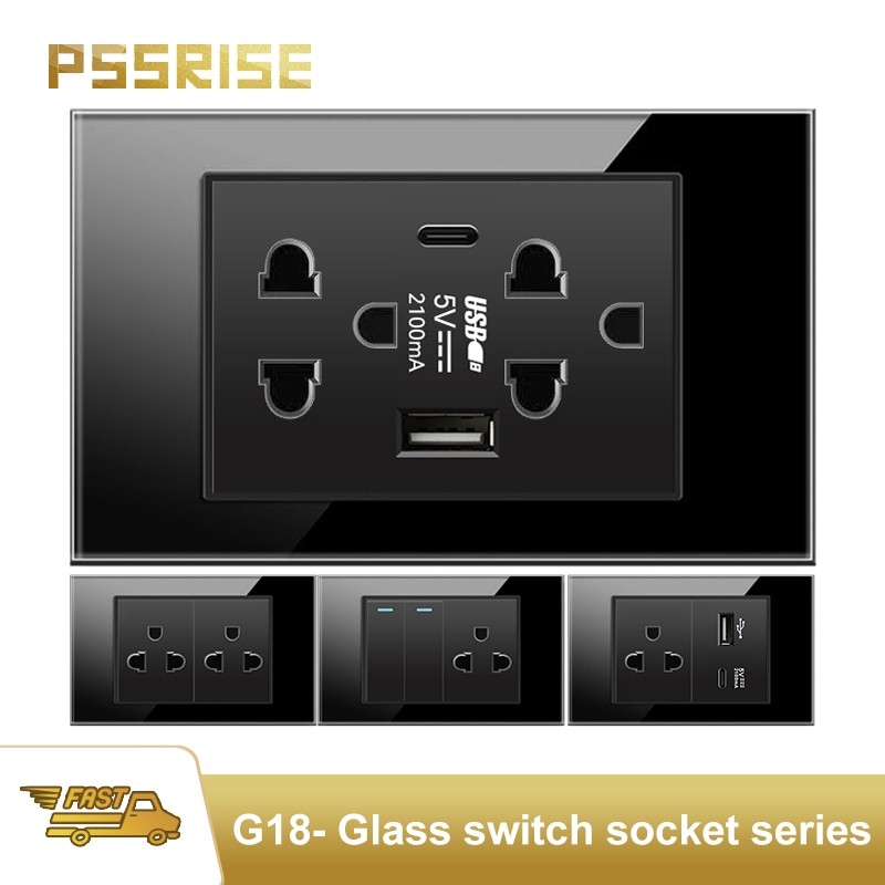 PSSRISE 118 Black 15A ฟิล์มกระจกนิรภัยแผงสวิตช์ 110V พร้อมแผงกระจกนิรภัย Warranty-G18