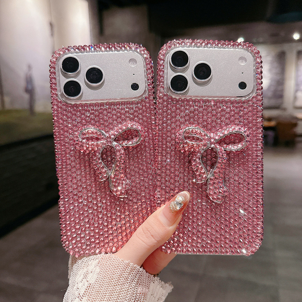 แฟชั่นน่ารักเงาRhinestoneเคสโทรศัพท์สําหรับIPhone 17 Pro Max Glitterเพชรโบว์ป้องกันกรณีสําหรับIPhone