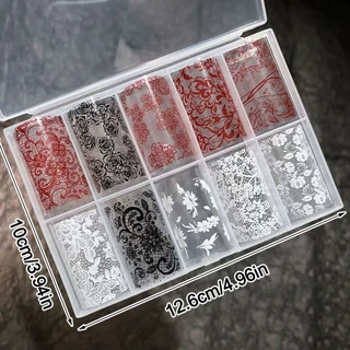 CHIC สติ๊กเกอร์ติดเล็บ, สีดําสีขาวลูกไม้ออกแบบเล็บฟอยล์, แฟชั่นเสือดาวพิมพ์ลายลายเลื่อมผลสติ๊กเกอร์แต่งเล็บแต่ง DIY