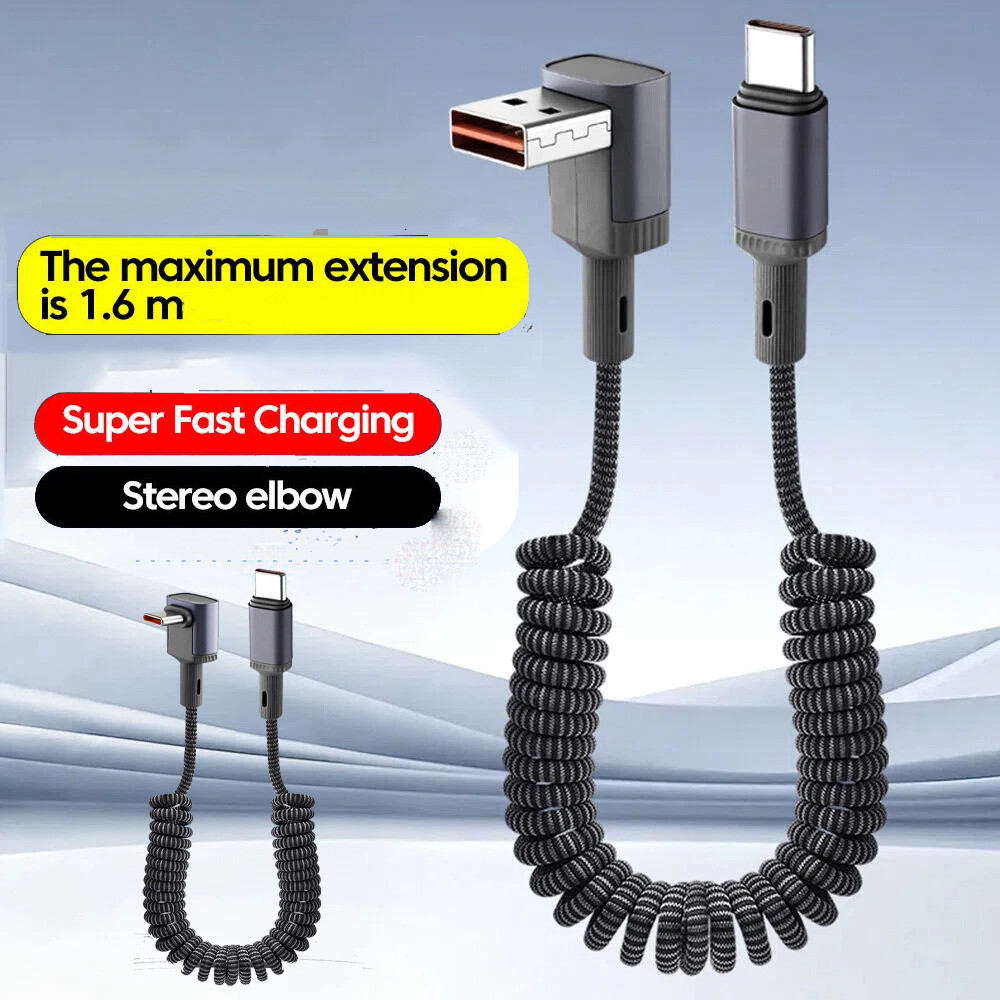 Twitch สปริงแบบพับเก็บได้ USB/ Type C Bend Spring Data Cable 100W ชาร์จเร็วสุด Dual Type-C สายชาร์จมือถือ