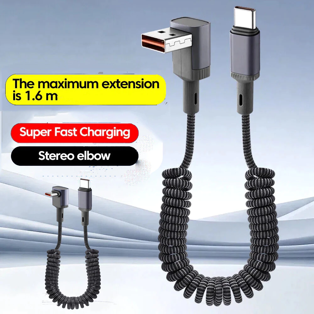 Twitch สปริงแบบพับเก็บได้ USB/ Type C Bend Spring Data Cable 100W ชาร์จเร็วสุด Dual Type-C สายชาร์จมือถือ