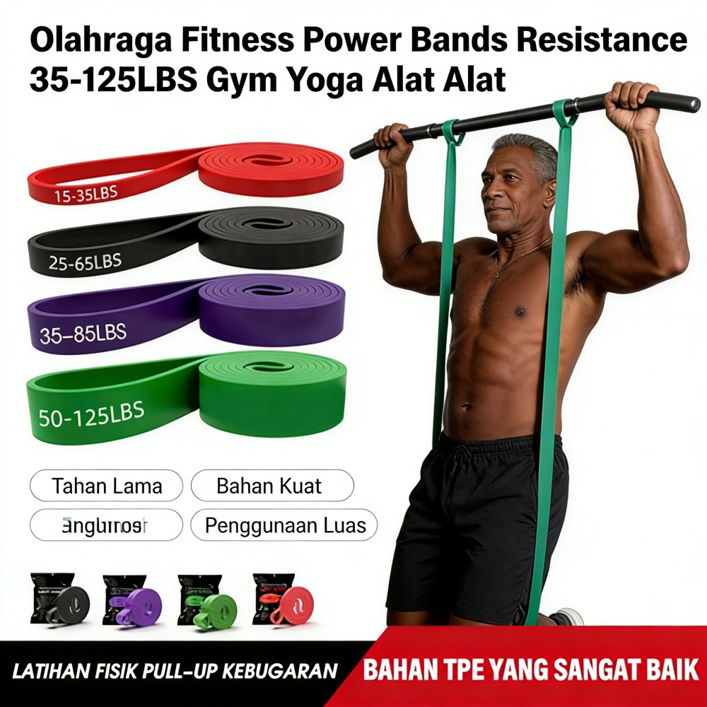 Power Band ฟิตเนสโยคะยิมอุปกรณ์กีฬา 35-125LBS ความต้านทาน