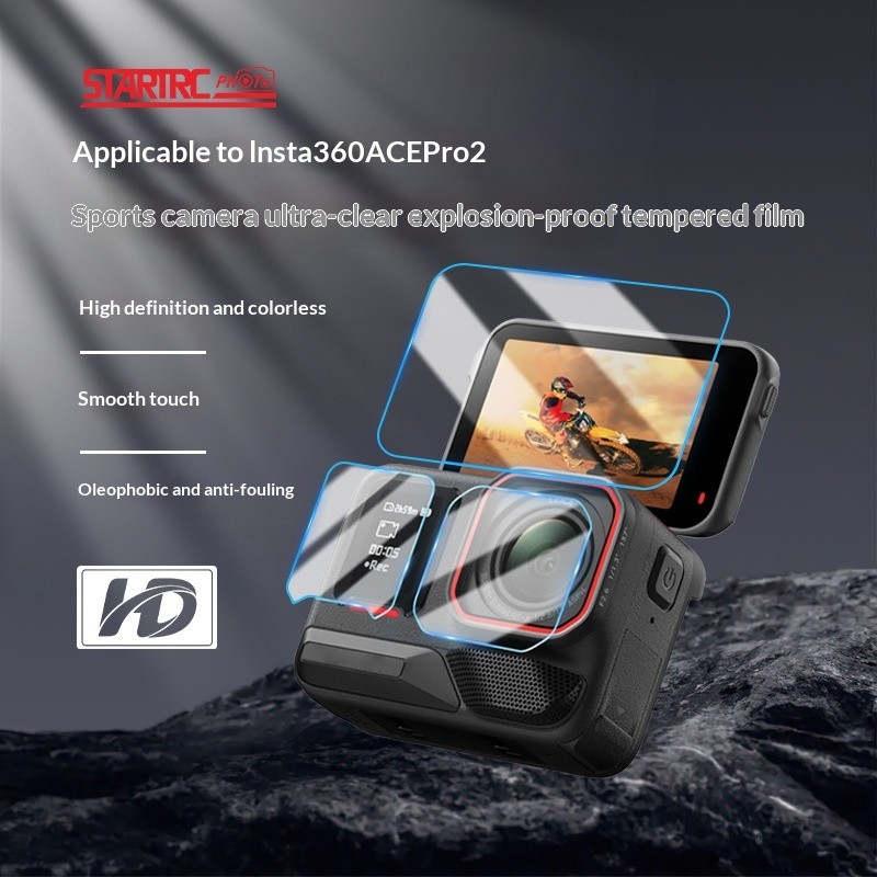 เหมาะสําหรับ insta360 ACE PRO 2 ฟิล์มนิรภัยหน้าจอด้านหลังด้านหน้า + เลนส์ฟิล์มป้องกันรอยขีดข่วนสองชุ