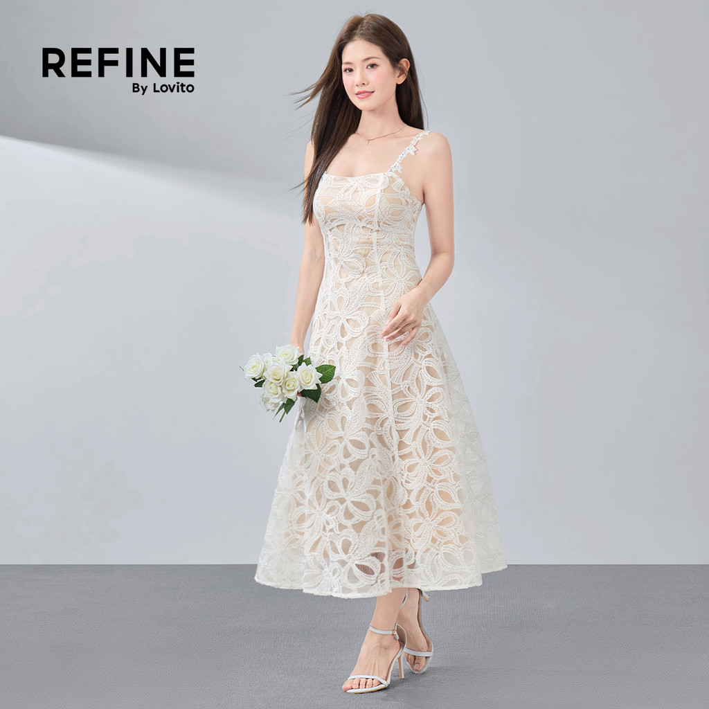 (สง่างาม)(Refine by Lovito) เดรสผู้หญิง Dress Texture สําหรับฤดูใบไม้ผลิ/ฤดูร้อน สีแอปริคอท เกาหลี อินเทรนด์ LR32A031 — صورة 3