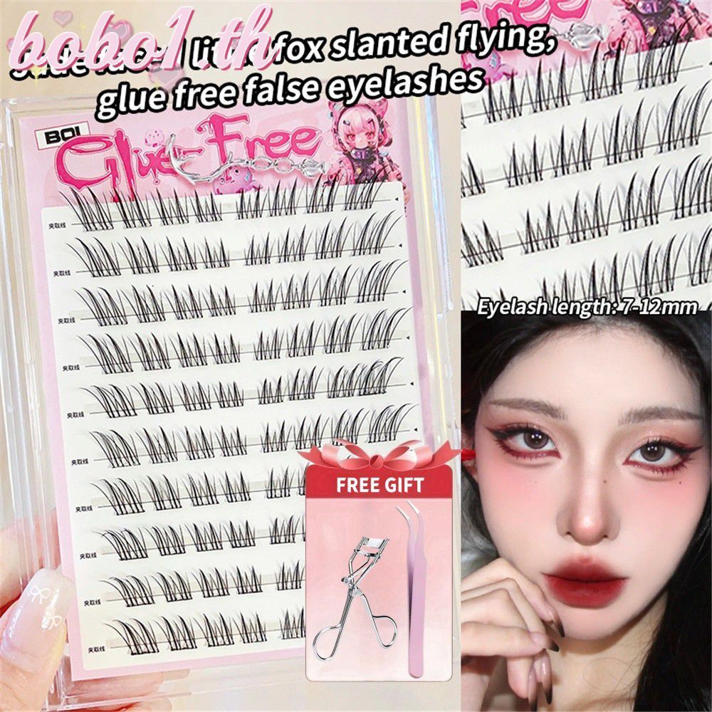 ของขวัญฟรีBQI กาวฟรีขนตาปลอม Segmented False Lashes Natural Curling ﻿