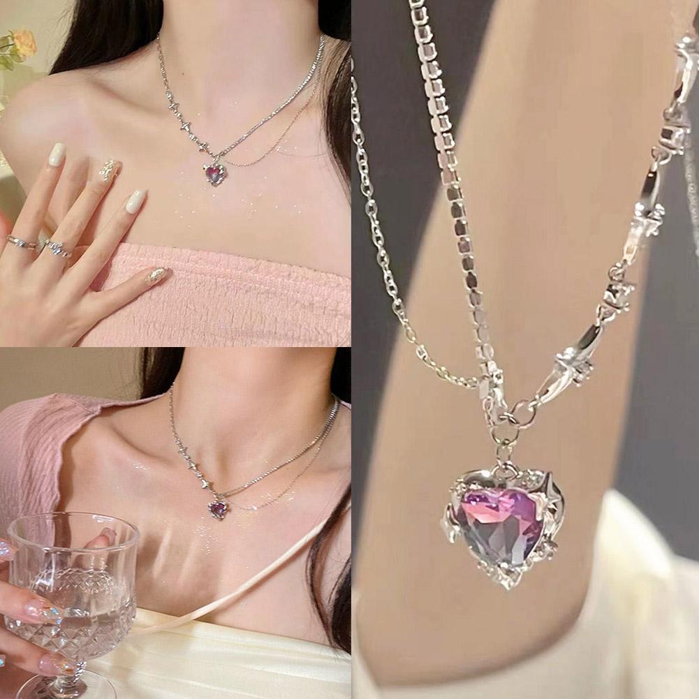Love Star สร้อยคอ Y2K สไตล์สาวหวานสร้อยคอจี้เกาหลี Chain การออกแบบที่เรียบง่าย Clavicle C9D3