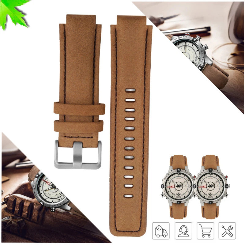สายนาฬิกาหนังแท้สายนาฬิกาสําหรับ Timex tide T45601 T2N721 T2N720 E-tide เข็มทิศนาฬิกา