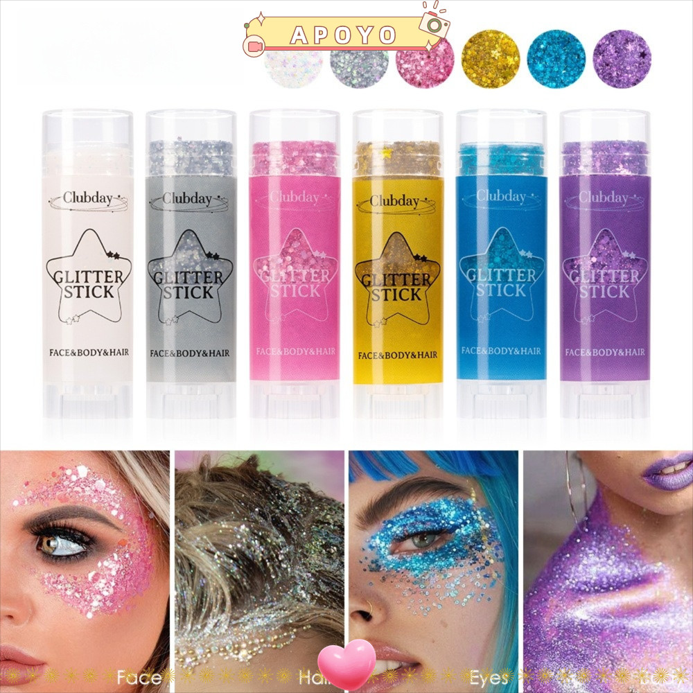 APOYO Glitter Cream, 6 สี Body Glitter Sticks เลื่อม Glitter Stick, ของขวัญแบบพกพา Body Paint Glitte