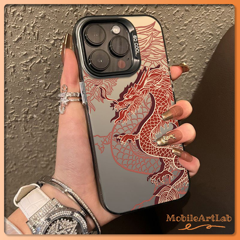 ใช้ได้กับ iPhone 13 12 14 11 15 Pro Max 14 7 Plus XS XR มังกรขาวมังกรแดงลายการ์ตูนกรณีโทรศัพท์กรณียากเคสไอโฟนสวยๆน่ารัก