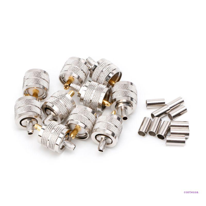 CON 10PCS UHF ชาย PL259 ปลั๊ก Crimp RG58 142 LMR195 RG400 สกรูข้อต่อเชื่อมต่อ