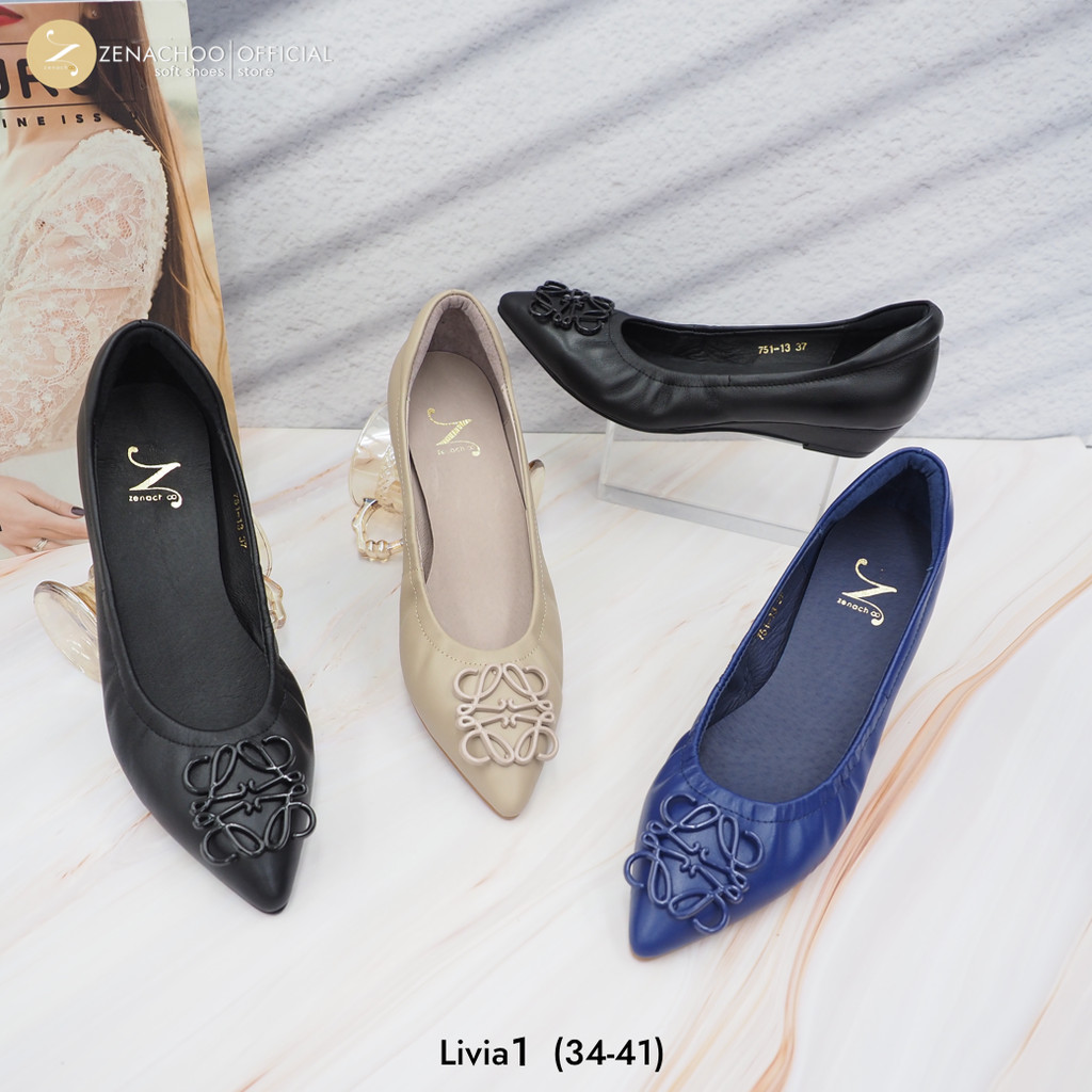 ทรงปกติ เปลี่ยนไซซ์ได้ ไม่รับคืนสินค้า Zenachoo รองเท้าหนังแกะแท้ รุ่น Livia1 สูง 1 นิ้ว ทรงสวยมาก