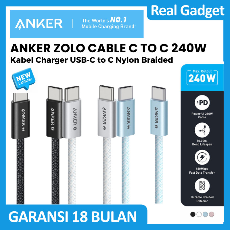 Anker Zolo 240W 322 USB-C to USB-C Nylon Braided 3ft Charger Cable - 6ft
