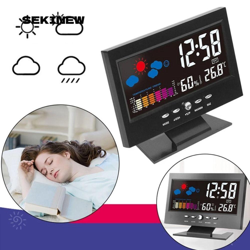 SEKINEW นาฬิกาปลุก ปฏิทิน ความชื้น บอกสภาพอากาศ มีไฟแบ็คไลท์