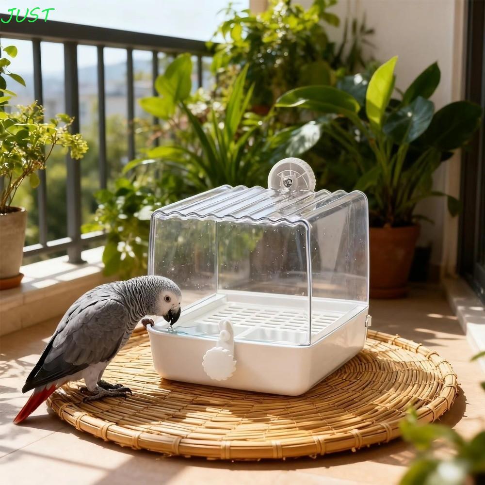 JUST Parrot Bath,โปร่งใสMulti-functional Birdbath Feeder,Bird Feederที่ใส่อาหารกล่องSplash Proofด้านล่างลิ้นชักParrotสระว่ายน้ําสําหรับParrots Lovebirds