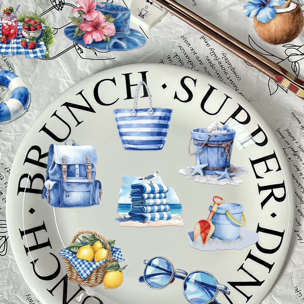 Blue Beach Sticker สติกเกอร์หาดทรายสีฟ้า 50ชิ้น วัสดุ PET ใส กันน้ำ สไตล์มินิมอล ตกแต่งน่ารัก ราคา ถูกที่สุด ดีลบีเคเค แกลเลอรีภาพที่ 4