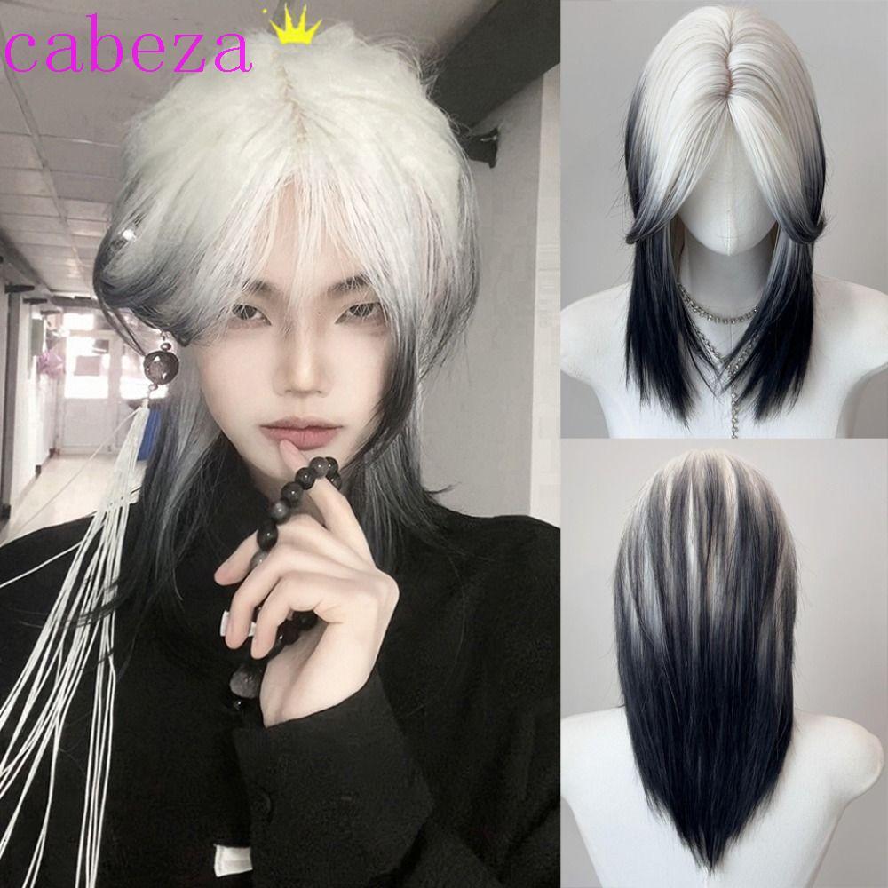 CABEZA วิกผมไล่ระดับสีดำและขาว สไตล์ Lolita โกธิค Mullet Wig และ Cool Samurai Natural Heat-Resistant