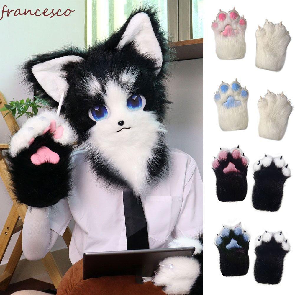 FRANCESCO ถุงมือ Fursuit Kigurumi ขนฟู มีเสียงsquishy สำหรับcosplayและปาร์ตี้