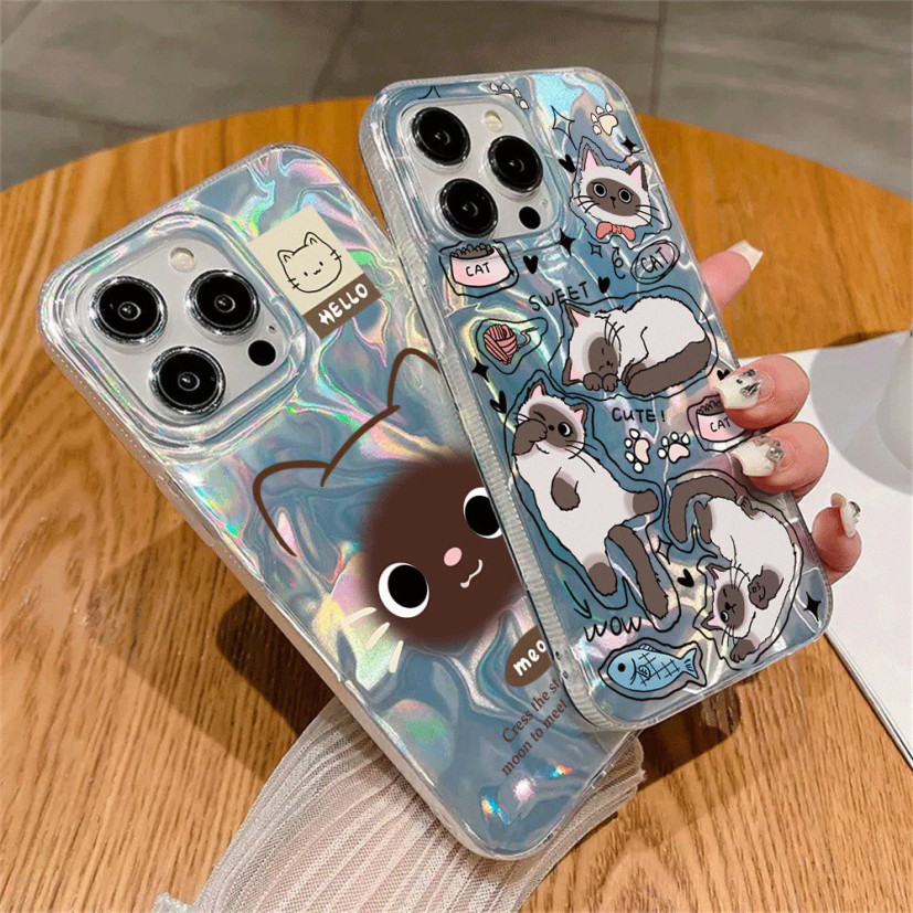 SAMSUNG แมวสยามหัวกลมปลอกโฮโลแกรมกรณีSAMSUNG A36 5G/A56 5G A55 5G A54 5G A05 A05S A04 A04E A03 A50/A