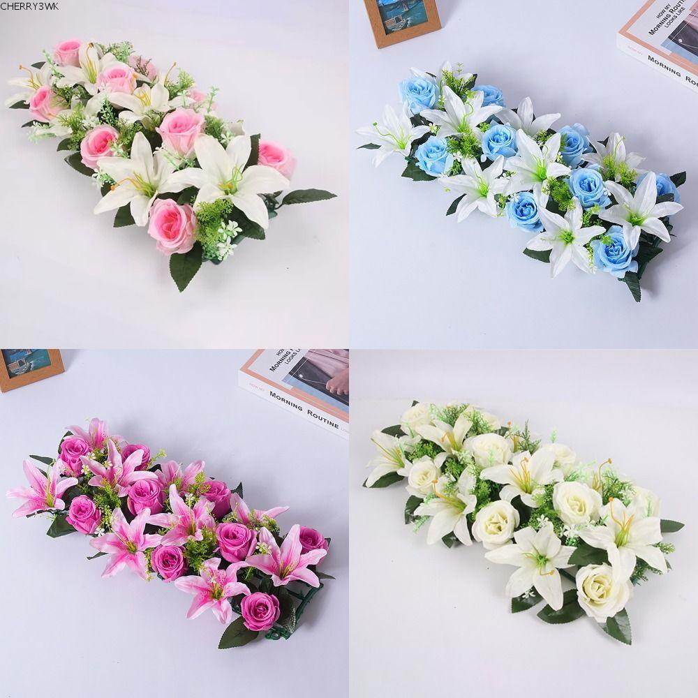 19VJKEPSHOP 18 ชิ้น/มัดดอกไม้ประดิษฐ์,อุปกรณ์เวทีปาร์ตี้ Prop ประดิษฐ์ Rose Lily ดอกไม้, Rose & Lily Wall Arches Decor 43 ซม.ดอกไม้ปลอม