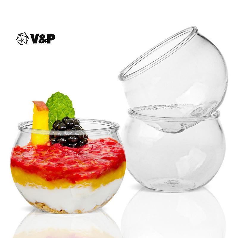 V & P 10 ชิ้น 80 มิลลิลิตรโปร่งใสถ้วยขนมหวานพลาสติก Party Supplies อาหารเรียกน้ําย่อยถ้วยไอศกรีมถ้วย