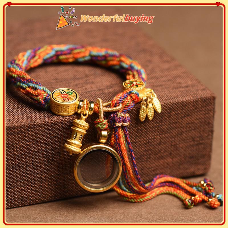 สร้อยข้อมือทิเบตสไตล์ทอมือ สีเขียว Tara กับลายศิลปะ Thangka