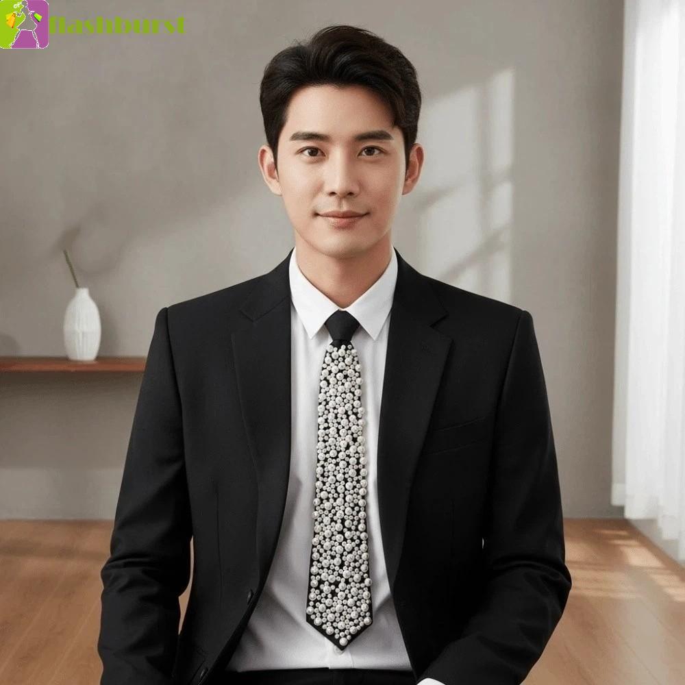 เนคไทด์ลายลูกปัด มือทำ เข็มขัดคอสไตล์เกาหลี สายคล้องคอนามธรรมลูกป�arl สีดำเรขาคณิต สำหรับสวมใส่ทุกวั