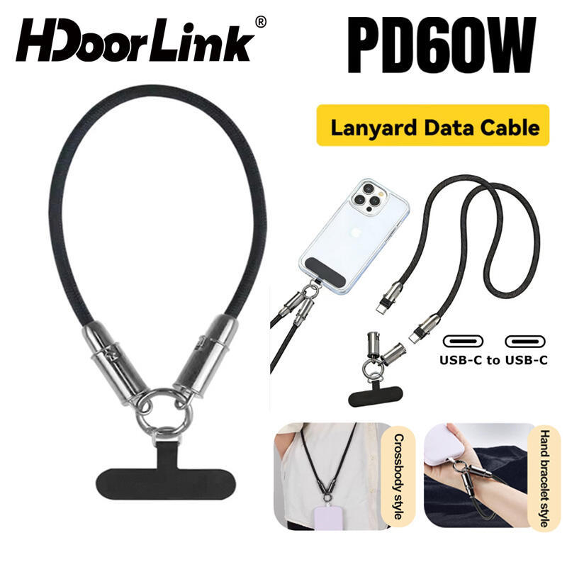 HdoorLink 2in1 Phone Lanyard 60w Fast Charging Cable Type C To Type C Lanyard Data Cable