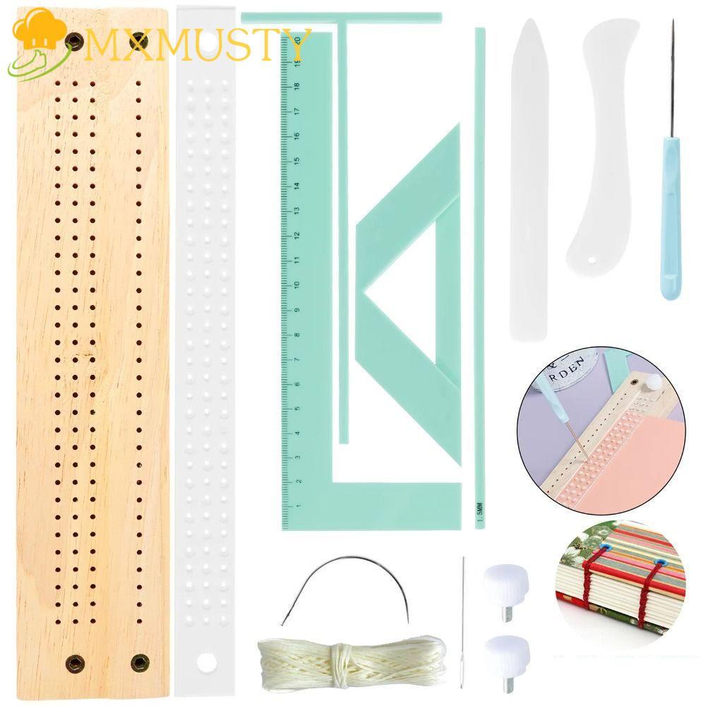 MXMUSTY Bookbinding ไม้บรรทัดชุด, มือ Bookbinding เจาะเครื่องมือหนังสือ Binding ชุด, DIY พร้อมเข็ม Great Stencils เครื่องตัดคู่มือ Scrapbooking เครื่องมือคู่มือ Craft