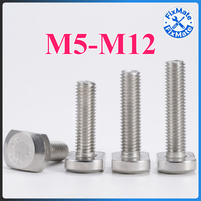 สกรูหัวที สแตนเลส 304 GB37 T-bolt สำหรับร่อง T-Slot เกลียวมิลหยาบ ขนาด M5-M12 คุณภาพสูง(FM-1)